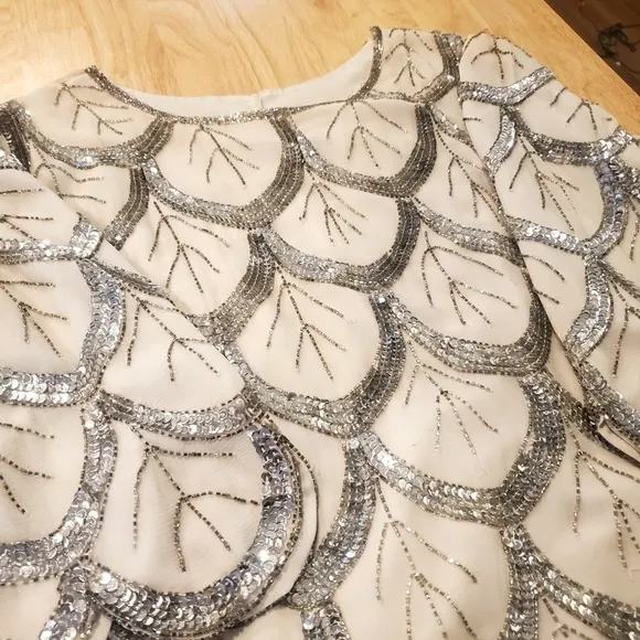 Silver Fish Scale Beaded White Silk Blouse