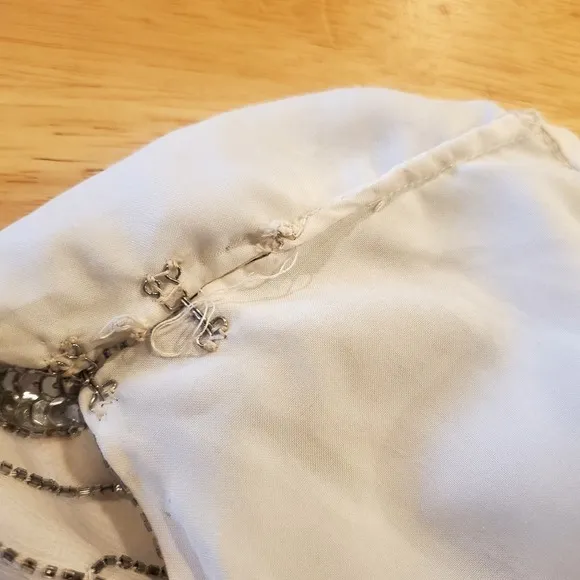 Silver Fish Scale Beaded White Silk Blouse