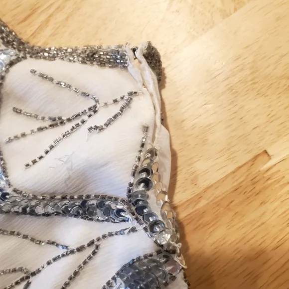 Silver Fish Scale Beaded White Silk Blouse
