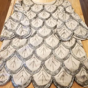 Silver Fish Scale Beaded White Silk Blouse