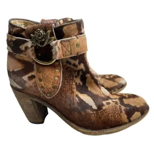 Siren By Mark Nason Women's Brown Leather Side Zip Casual Heeled Ankle Boots 6.5