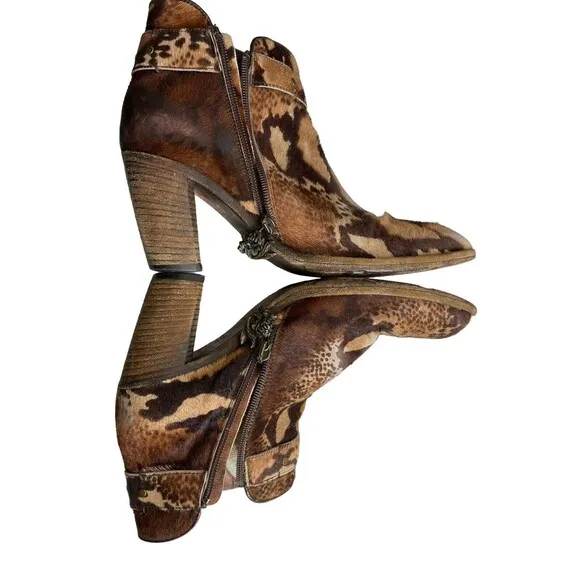 Siren By Mark Nason Women's Brown Leather Side Zip Casual Heeled Ankle Boots 6.5