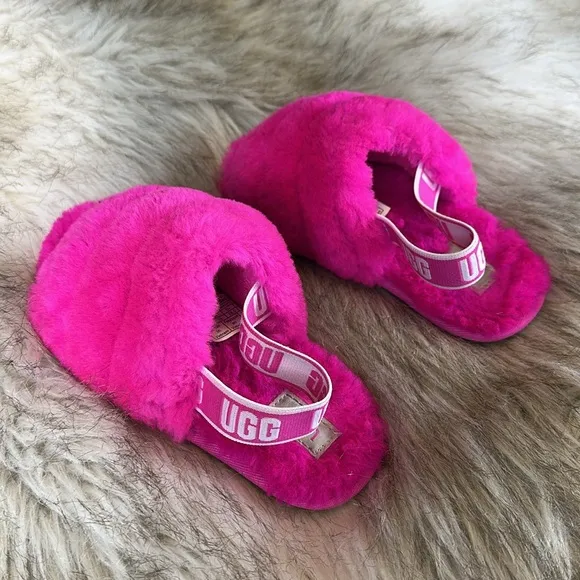Size 11 Ugg Fluff Yeah Slides Fuzzy Pink Sandal