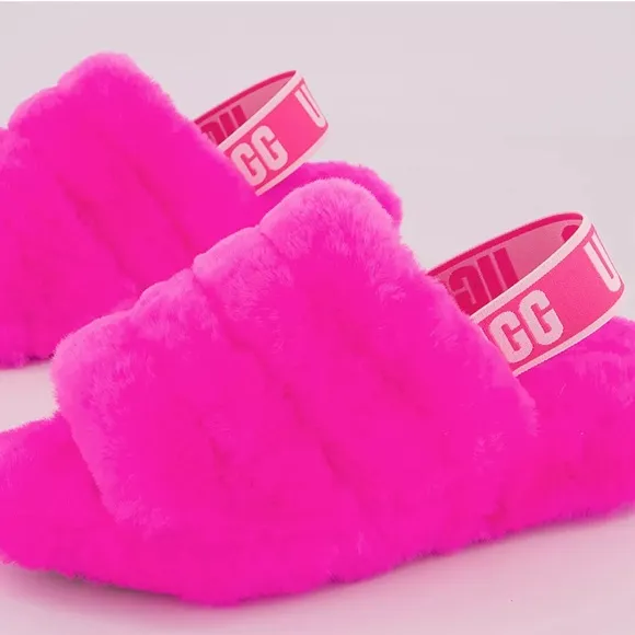 Size 11 Ugg Fluff Yeah Slides Fuzzy Pink Sandal