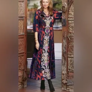 Soft Surroundings Womens Epiphany Mauve Cheetah Velvet Boho Maxi Dress Sz 14 NWT