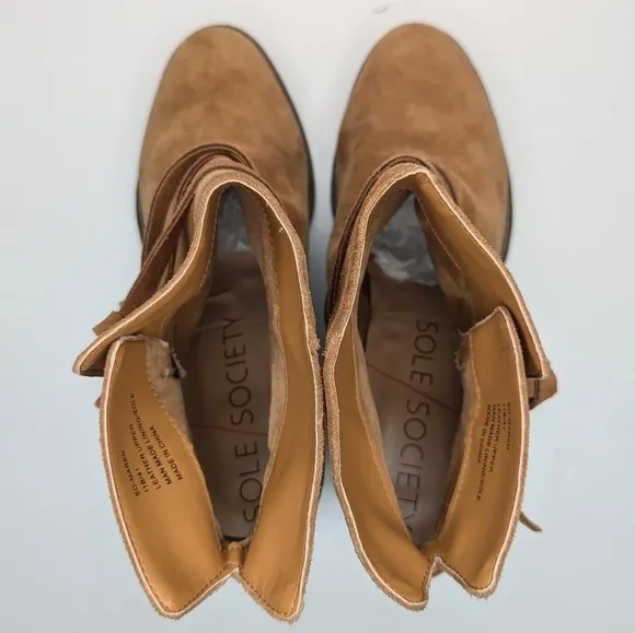 Sole Society Maren tan suede leather ankle boots heeled pull on women's size 11