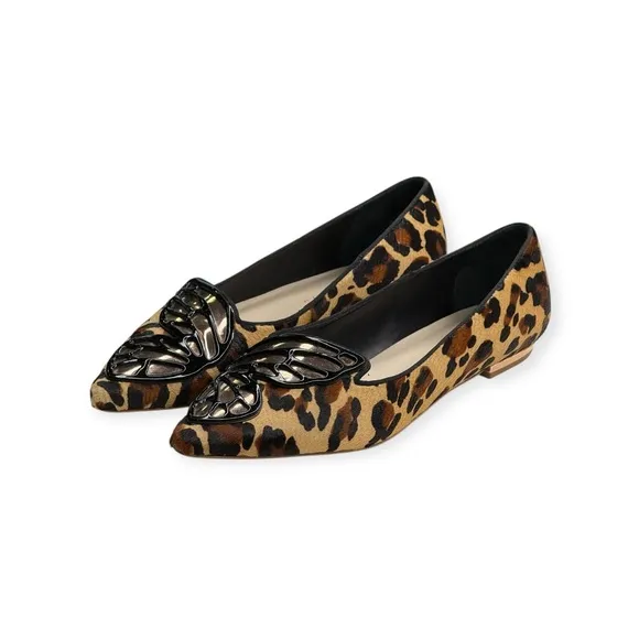 Sophia Webster 🝮 Bibi Butterfly Ballet Flats 🝮 Leopard Print Pony Hair 🝮 36.5