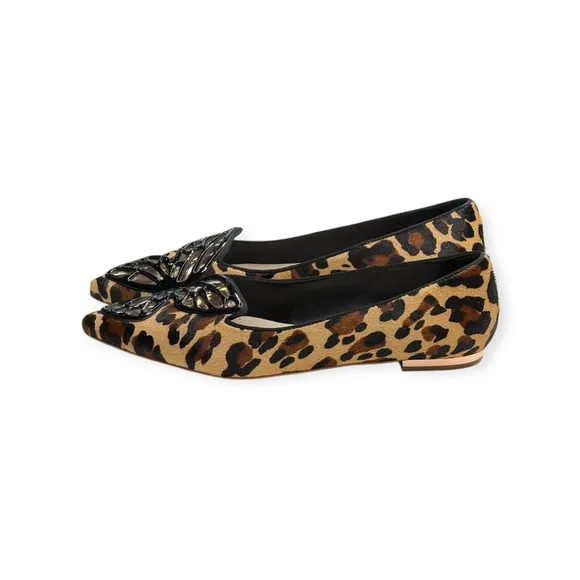 Sophia Webster 🝮 Bibi Butterfly Ballet Flats 🝮 Leopard Print Pony Hair 🝮 36.5