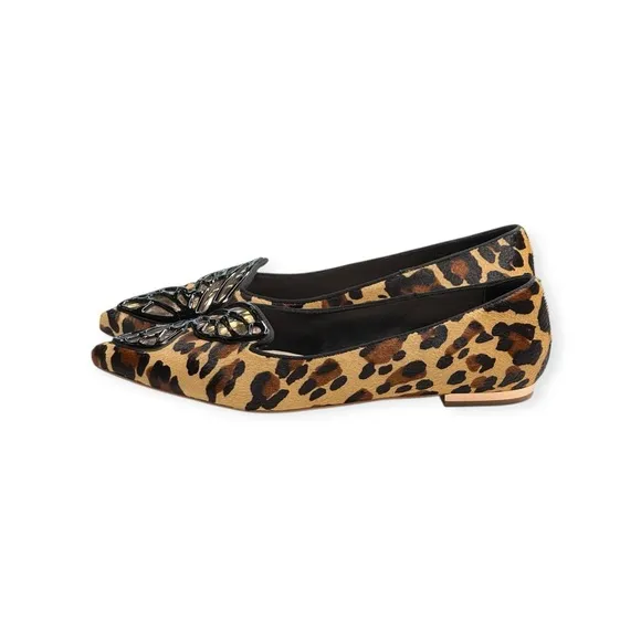 Sophia Webster 🝮 Bibi Butterfly Ballet Flats 🝮 Leopard Print Pony Hair 🝮 36.5
