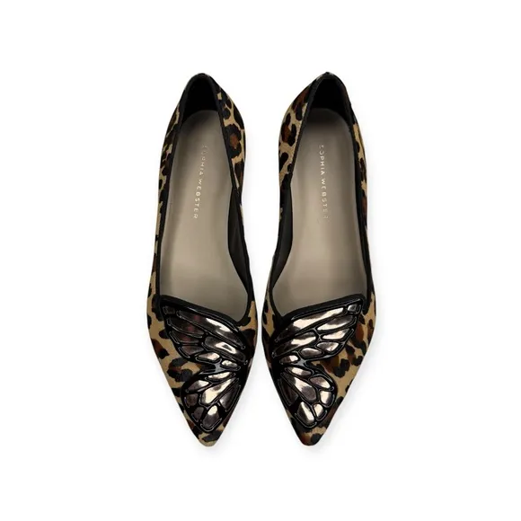 Sophia Webster 🝮 Bibi Butterfly Ballet Flats 🝮 Leopard Print Pony Hair 🝮 36.5