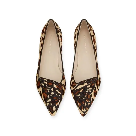 Sophia Webster 🝮 Bibi Butterfly Ballet Flats 🝮 Leopard Print Pony Hair 🝮 36.5