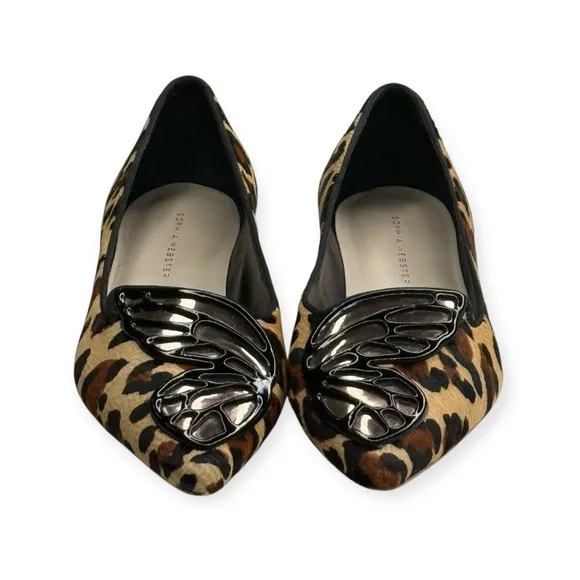 Sophia Webster 🝮 Bibi Butterfly Ballet Flats 🝮 Leopard Print Pony Hair 🝮 36.5