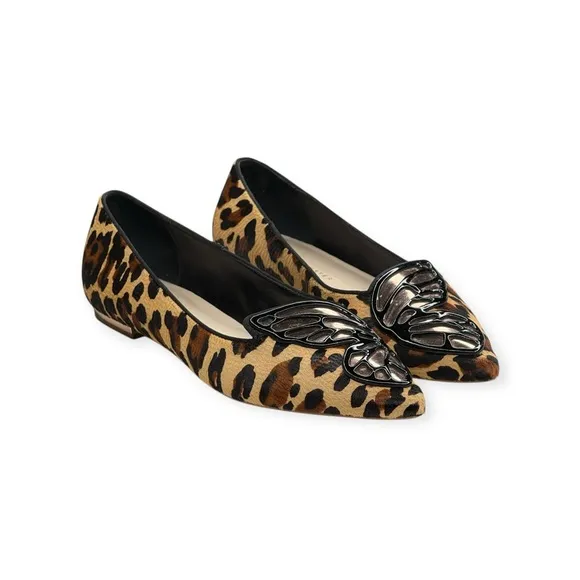 Sophia Webster 🝮 Bibi Butterfly Ballet Flats 🝮 Leopard Print Pony Hair 🝮 36.5