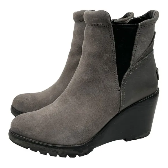 Sorel After Hours Gray Suede Wedge Heel Casual Ankle Boots Women’s 6.5