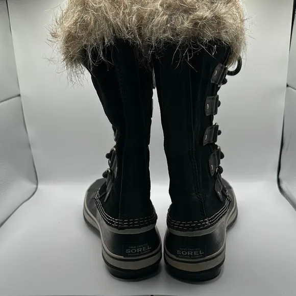 Sorel Black and Tan Winter Boots with Faux Fur Trim