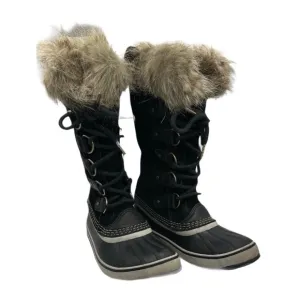 Sorel Black and Tan Winter Boots with Faux Fur Trim