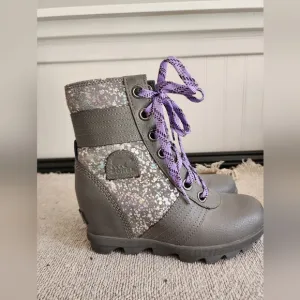 Sorel boots.  Girls size 2 grey, purple and glitter winter boots.