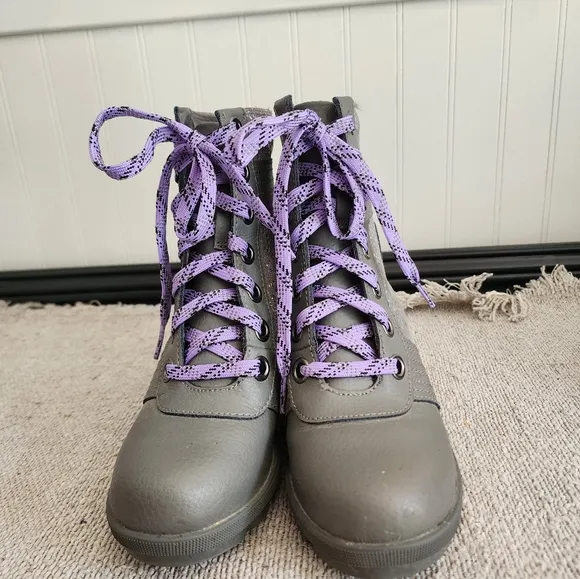 Sorel boots.  Girls size 2 grey, purple and glitter winter boots.