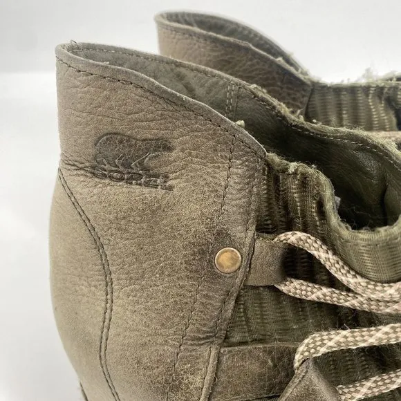 Sorel Boots Women’s 8.5 green suede wedge lace up sandy winter boho fall…
