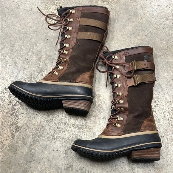 Sorel Brown and Black Winter Boots with Knee-High Design