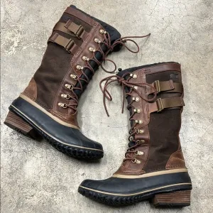 Sorel Brown and Black Winter Boots with Knee-High Design
