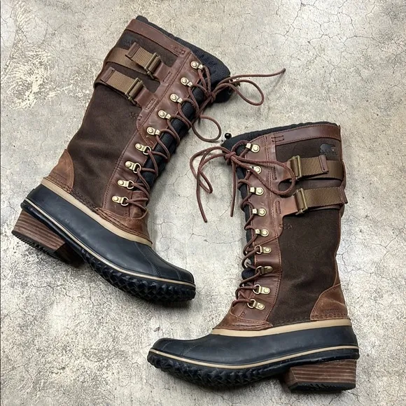Sorel Brown and Black Winter Boots with Knee-High Design