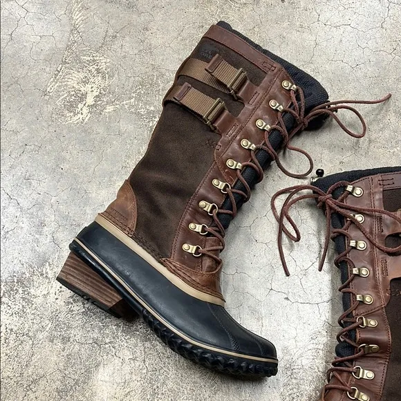 Sorel Brown and Black Winter Boots with Knee-High Design