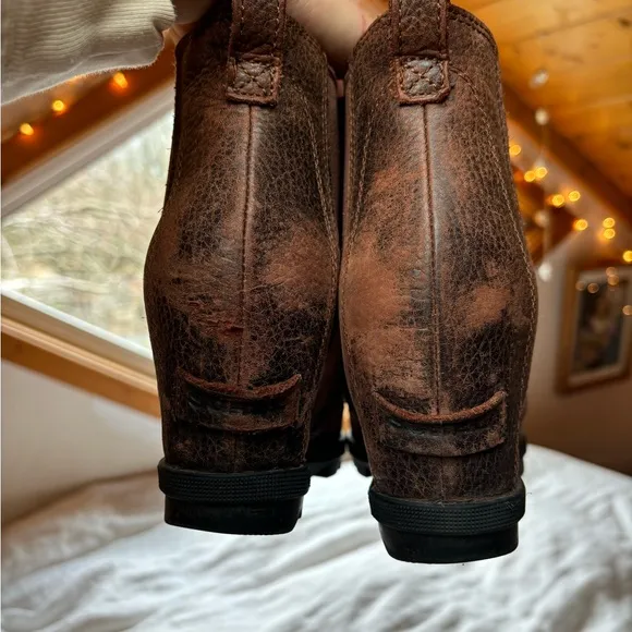 SOREL Brown Leather Heeled Wedge Boots