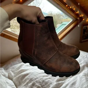 SOREL Brown Leather Heeled Wedge Boots