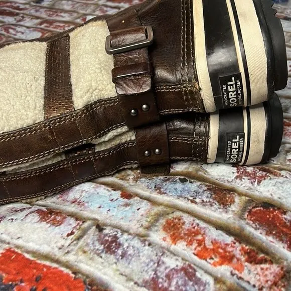 Sorel brown, curly lame and rubber winter boots tall