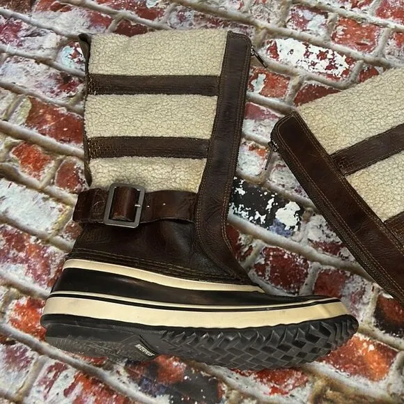 Sorel brown, curly lame and rubber winter boots tall