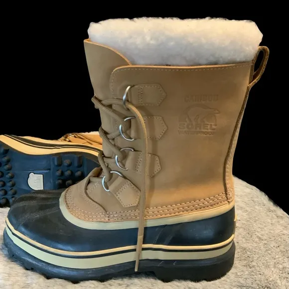 Sorel Caribou Tan &amp; Black Waterproof Winter Boots Size 7