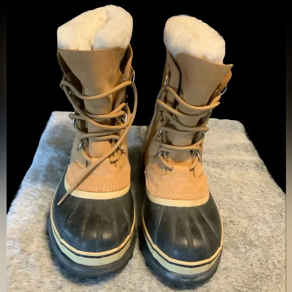Sorel Caribou Tan &amp; Black Waterproof Winter Boots Size 7