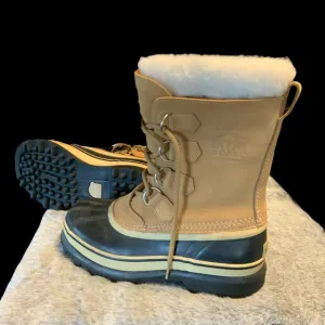 Sorel Caribou Tan &amp; Black Waterproof Winter Boots Size 7