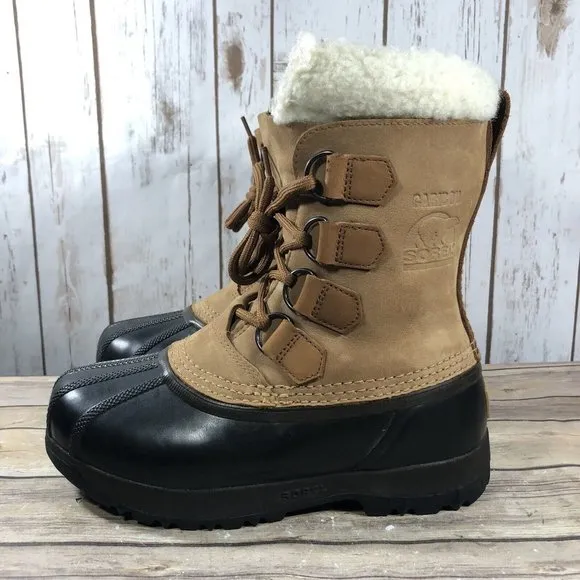 Sorel Cauibou Waterproof Winter Leather Rubber Boots Womens Size 6 Lace Up Brown