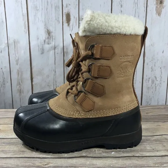 Sorel Cauibou Waterproof Winter Leather Rubber Boots Womens Size 6 Lace Up Brown