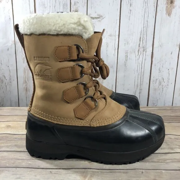 Sorel Cauibou Waterproof Winter Leather Rubber Boots Womens Size 6 Lace Up Brown
