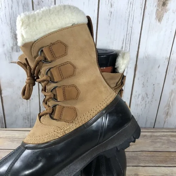 Sorel Cauibou Waterproof Winter Leather Rubber Boots Womens Size 6 Lace Up Brown
