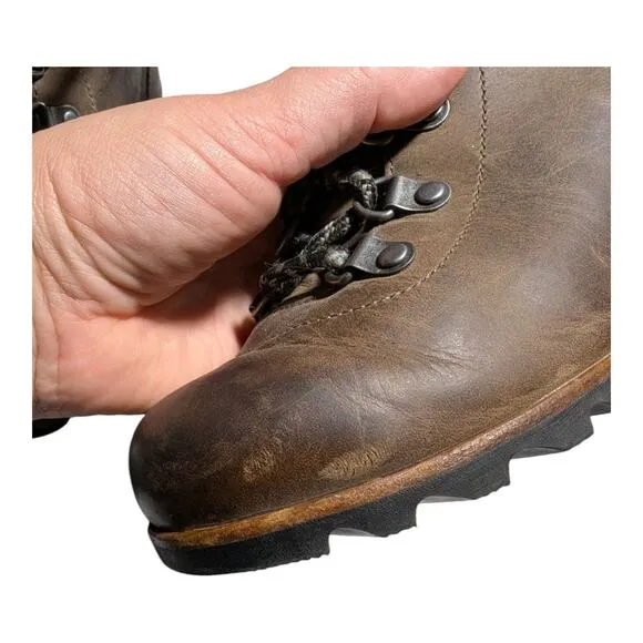 Sorel Conquest Brown Waterproof Leather Hidden Wedge Lace Up Winter Boots Sz 9