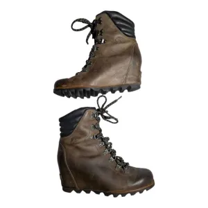 Sorel Conquest Brown Waterproof Leather Hidden Wedge Lace Up Winter Boots Sz 9