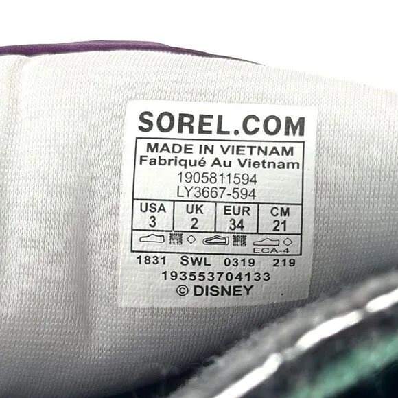 Sorel Disney Anna Frozen 2 Youth Boots Purple Black Girls Youth Size 3 EUC!