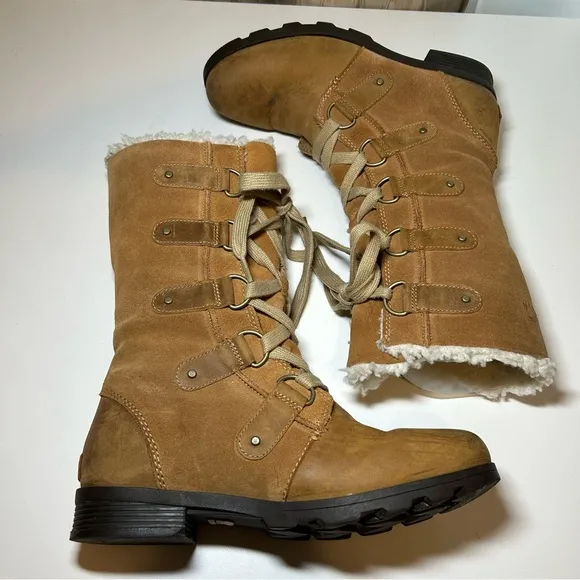 Sorel Emelie Women's 9 Tan Suede Faux Fur Waterproof Tall Winter Boot NL2680-286