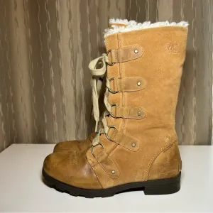 Sorel Emelie Women's 9 Tan Suede Faux Fur Waterproof Tall Winter Boot NL2680-286