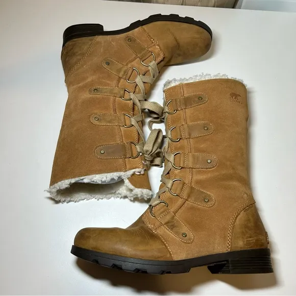 Sorel Emelie Women's 9 Tan Suede Faux Fur Waterproof Tall Winter Boot NL2680-286