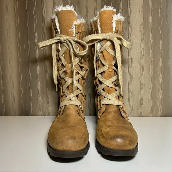 Sorel Emelie Women's 9 Tan Suede Faux Fur Waterproof Tall Winter Boot NL2680-286