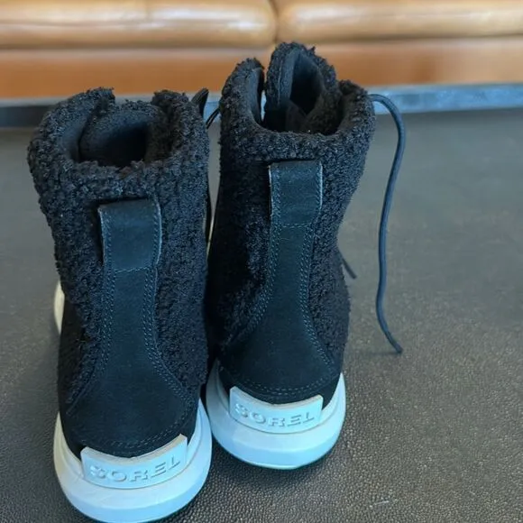Sorel Explorer Next Joan Faux Shearling Black Boots size 8.5