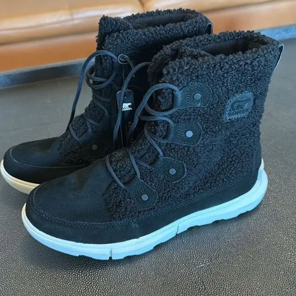 Sorel Explorer Next Joan Faux Shearling Black Boots size 8.5