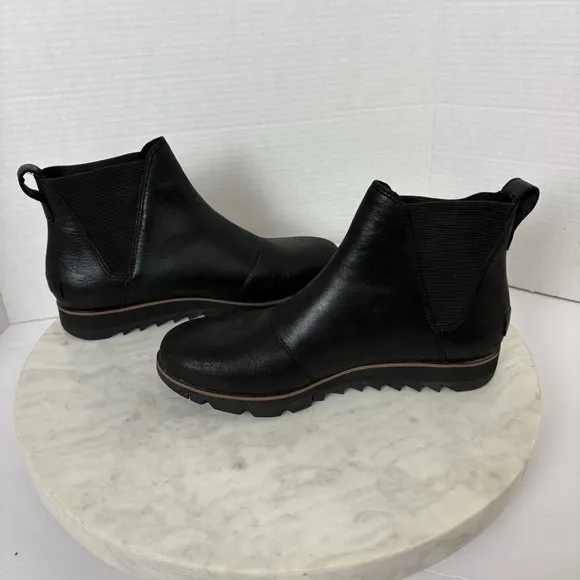 Sorel Harlow Chelsea Ankle Pull On Boots Leather Black Women's Size 7 Gorpcore