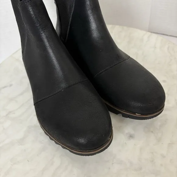 Sorel Harlow Chelsea Ankle Pull On Boots Leather Black Women's Size 7 Gorpcore