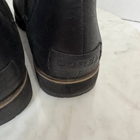 Sorel Harlow Chelsea Ankle Pull On Boots Leather Black Women's Size 7 Gorpcore